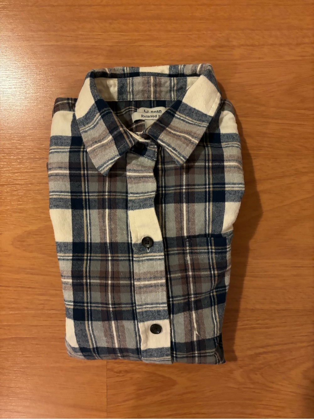 L.L. Bean Plaid Shirt in Navy, Cream & Brown in Relaxed Fit